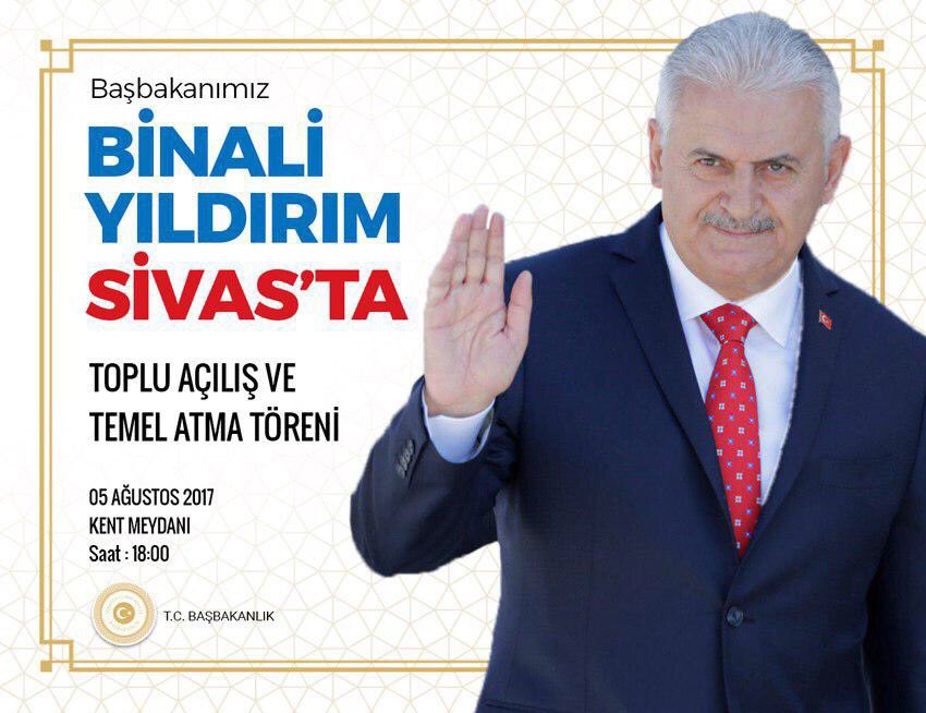 Başbakan Yıldırım, bugün 18.00'de Toplu Açılış ve Temel Atma Töreni'nde Sivaslı hemşehrilerimizle buluşacak.