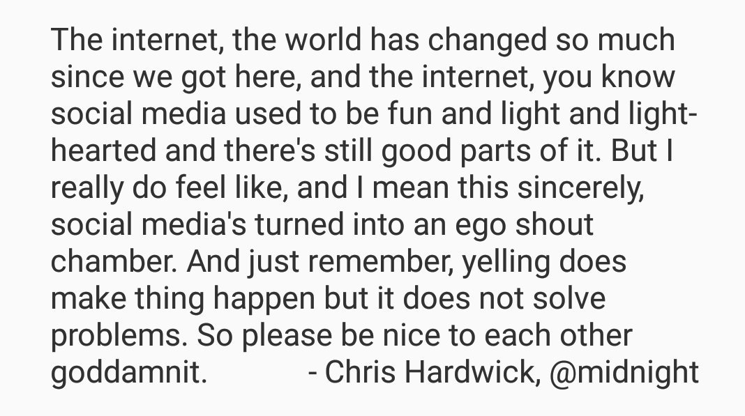 GilmerHealthLaw's tweet photo. Parting words from the final @midnight with @hardwick. A great 4 years of comedy. Sad to see you go #BeNiceToEachOtherGoddamnit https://t.co/Z9YRTkIT7C