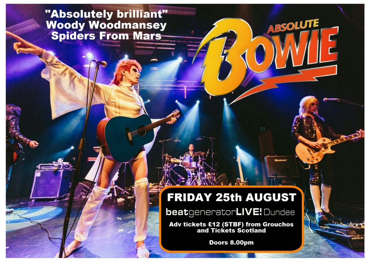 absolutebowie's tweet photo. #Dundee #DavidBowie fans! #AbsoluteBowie at #BeatGenerator @jutejam on Fri 25 August. Buy-> https://t.co/adelqkLiko #dundeeguide #Scotland https://t.co/tr6mhNUtSw