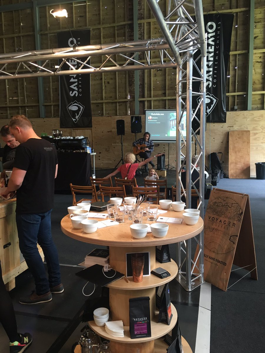 <a href="/SWCoffeeFest/">SW Coffee Festival</a> setting up a #cupping <a href="/voyagercoffee/">Voyager Coffee</a> stand with music and #caffeine what more could you want #SWCoffeeFest