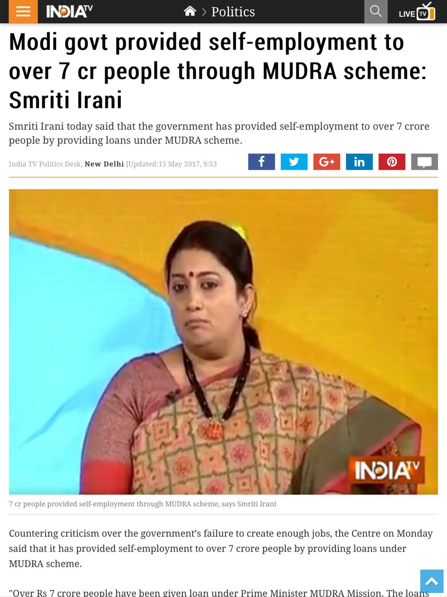 t_d_h_nair's tweet photo. 1/ Amit Shah and Smriti Irani recently claimed through MUDRA (PMMY) Modi govt provided Self employment to 7 crore people https://t.co/KYXkLYiN6k