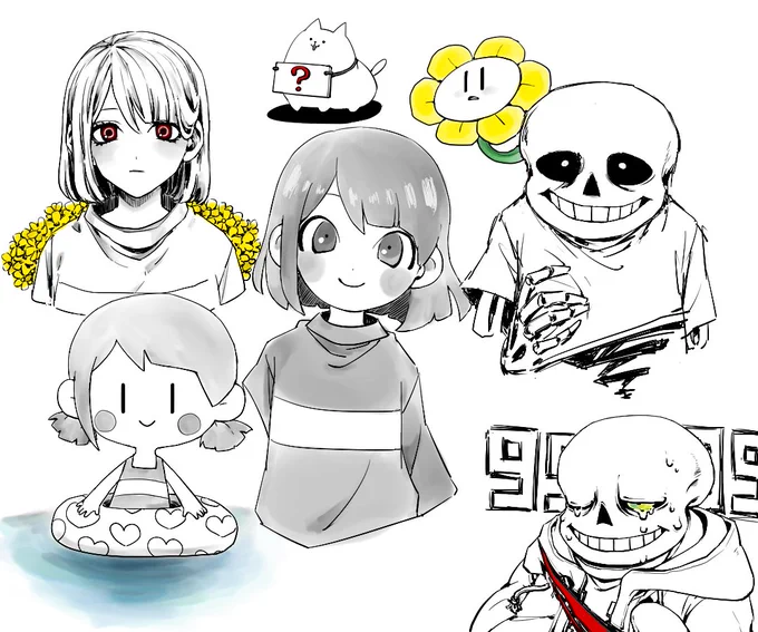 リハビリ落書き
1枚目Cちゃんと骨兄練習、2枚目もふ王、3枚目の体形ミスって断念した夏祭り絵、4枚目リメイク絵 