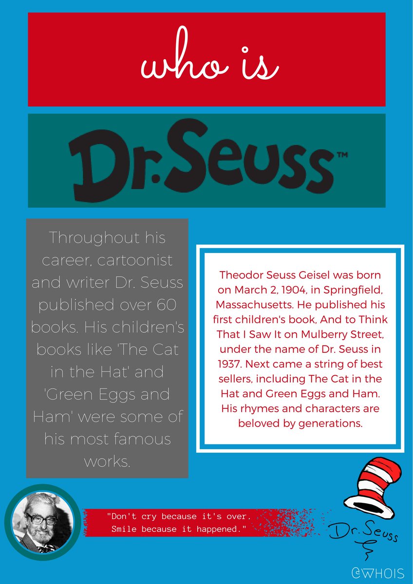 whois_project's tweet image. #DrSeuss invented the word #nerd in his 1950 book &quot;If I Ran the Zoo&quot;
Learn more about Dr Seuss:
whoisproject.weebly.com/dr-seuss.html
#WhoisProject