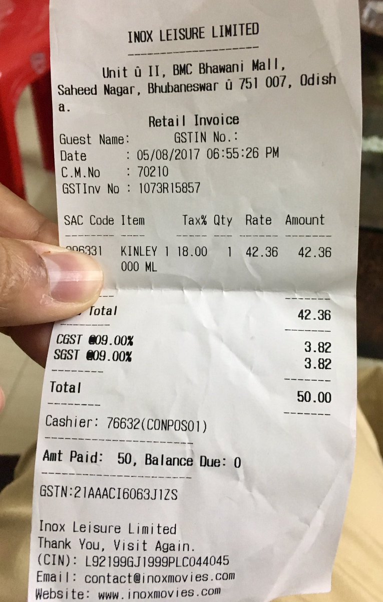 saswatacharya's tweet image. 1L of Kinley costs Rs.20 outside,but @INOXMovies Bhubaneswar charges Rs.50,in violation of Consumer Affairs Ministry directives @irvpaswan