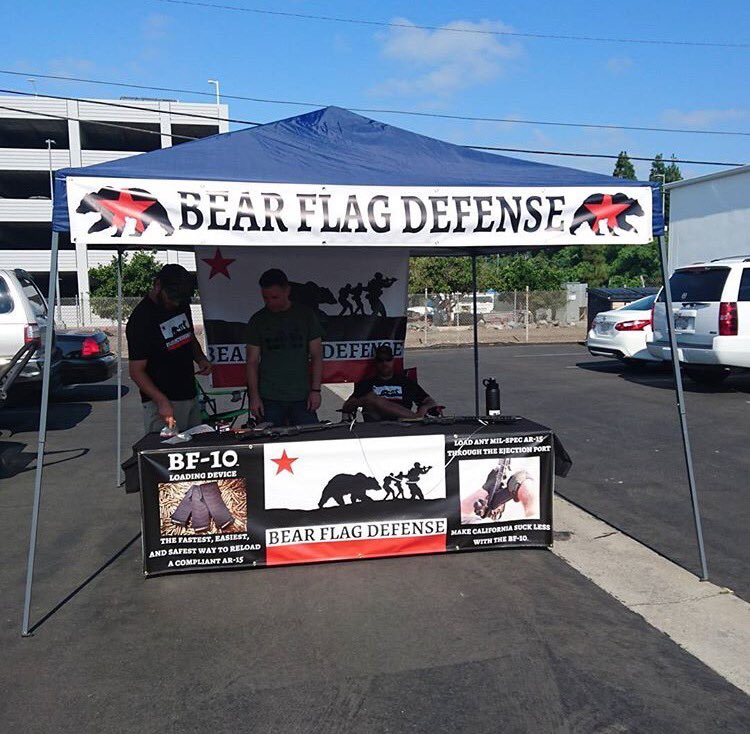 BearFlagDefense's tweet photo. We're at @riflegear in Fountain Valley next to @crossarmory. Stop by and see the BF-10™ for yourself! #calegal #riflegear #saturdaymorning https://t.co/SJjSiSiz9l