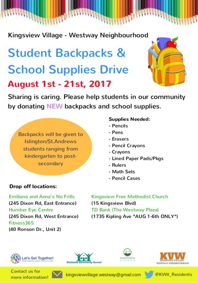KVW_Residents's tweet photo. We need your help! Please donate school supplies generously to the following drop off locations listed below! #sharingiscaring https://t.co/Dg2FA5Pck5