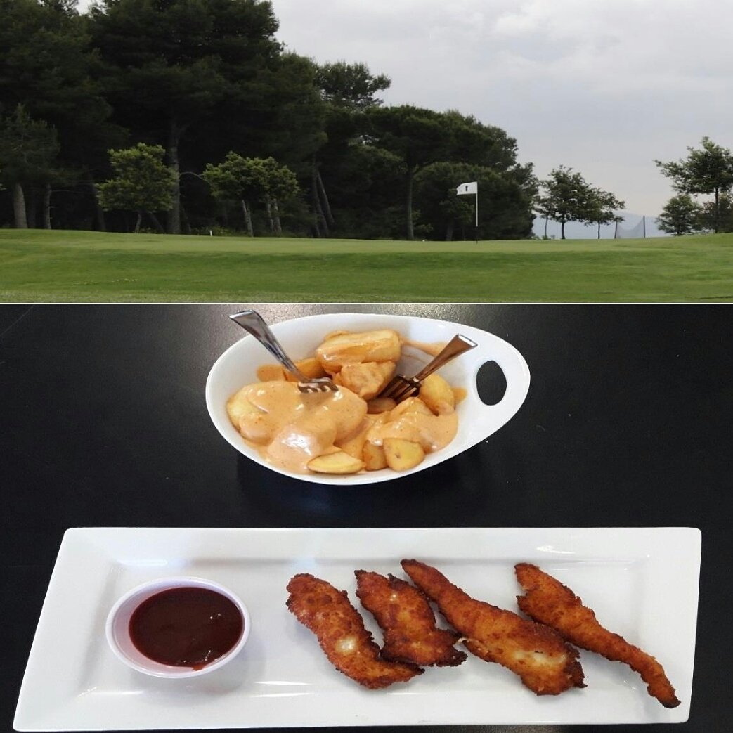 vallesgolf's tweet photo. Desprės de jugar queda't a dinar i prova les nostres tapes! ⛳
#ristol #tapes #patatesbraves #golf #pitchandputt #vacances #estiu https://t.co/Lvlkj5UjeH