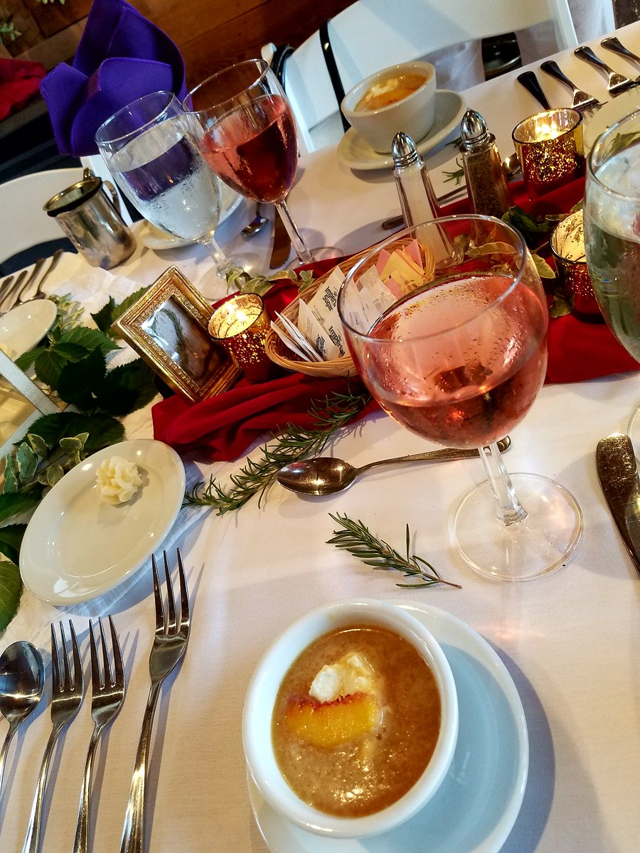 LoudRockDev's tweet photo. @OnSunnySlope #buylocal peach soup w/@MtCrawfordCream &amp; @CrossKeysWines Fiore wine. #RockinghamRocks https://t.co/reH24guMB1
