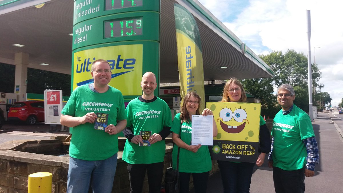 HuddsGreenpeace's tweet photo. Hi @yorkshirepost, we're in #Huddersfield asking @BP_plc to BACK OFF drilling near the #AmazonReef. #SaveOurSponge @GreenpeaceUK https://t.co/Y6KE0QL8YL
