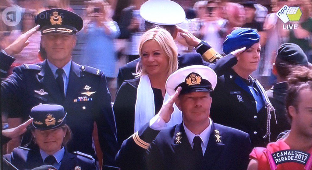 JaapJansen's tweet photo. Dutch Defence minister @JeanineHennis participating today on a boat in the #PrideAmsterdam Gay Canal Pride https://t.co/vo7zl833St