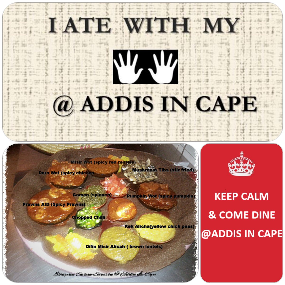 AddisinCape's tweet photo. #EthiopianCuisine #addisincape #veganoptions #nonvegoption #glutenfree #authenticcuisine #communaldinning all available at Addis in Cape https://t.co/OKigF3aLg2