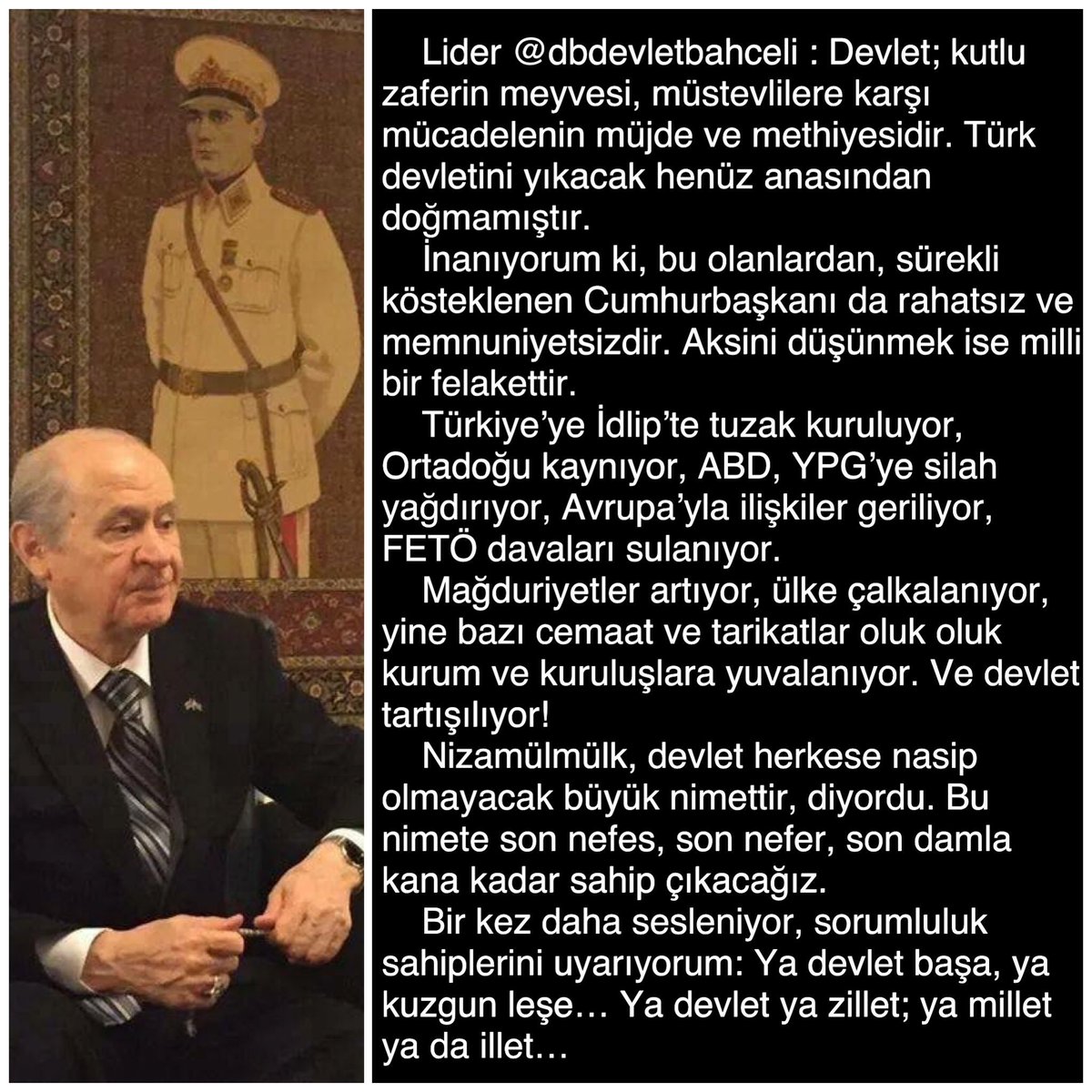 Lider <a href="/dbdevletbahceli/">Devlet Bahçeli</a> : Türk devletini yıkacak henüz anasından doğmamıştır.

#YaDEVLETbaşaYaKuzgunLeşe