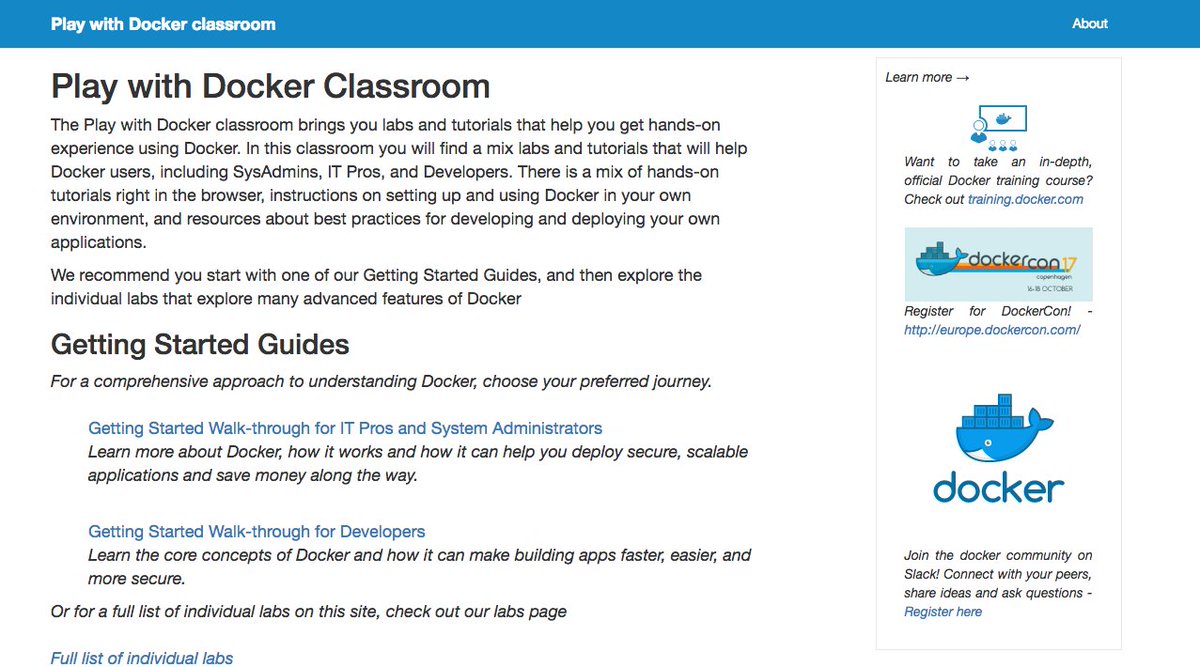 Docker's tweet image. Here's a tech project for this weekend. Improve your #Docker developer skills with the PWD digital classroom dockr.ly/2fi21c3