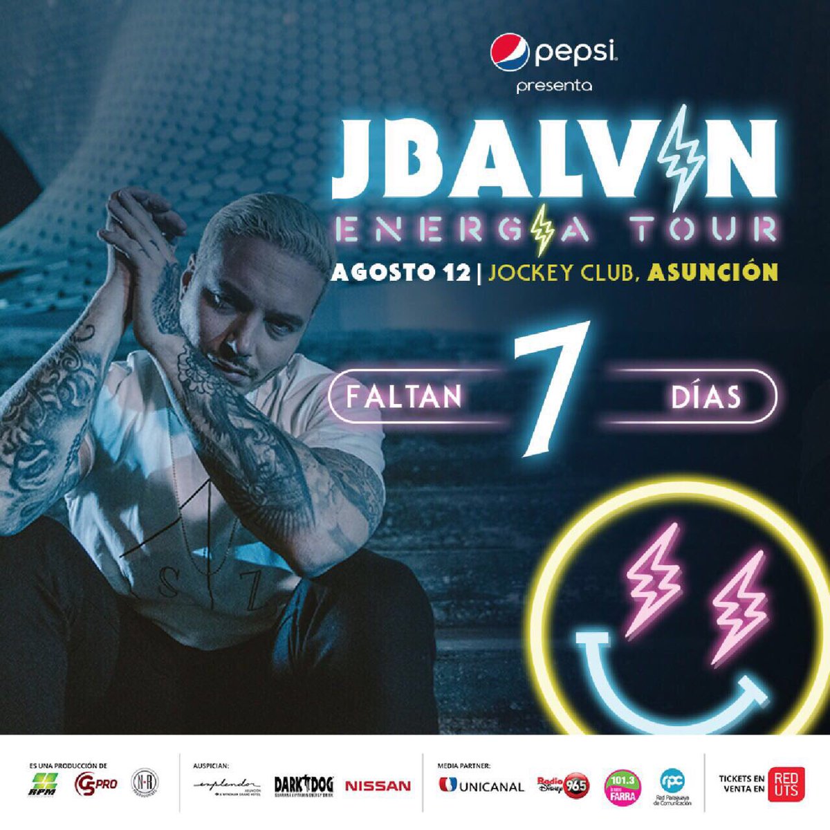 G5pro's tweet photo. ⚡¡FALTÁN 7 DÍAS PARA VER A JBALVIN! ⚡
12/08 - Jockey Club 💥
Tickets a la venta en @RedUTS_Py 🔥
#EnergiaTourPy #TiempoDeBalvinPY #JBalvinenPY https://t.co/oZAzT7EayU