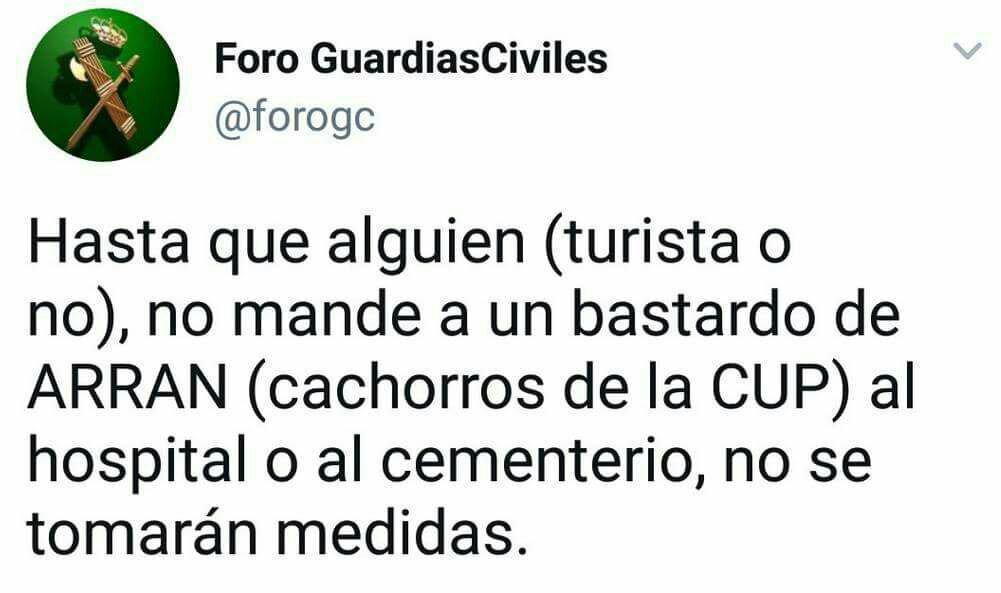 Guàrdies Civils demanant públicament l'assassinat de membres d' <a href="/Arran_jovent/">Arran</a>. Impunitat sense límits. <a href="/AlertaSolidaria/">Alerta Solidària</a>