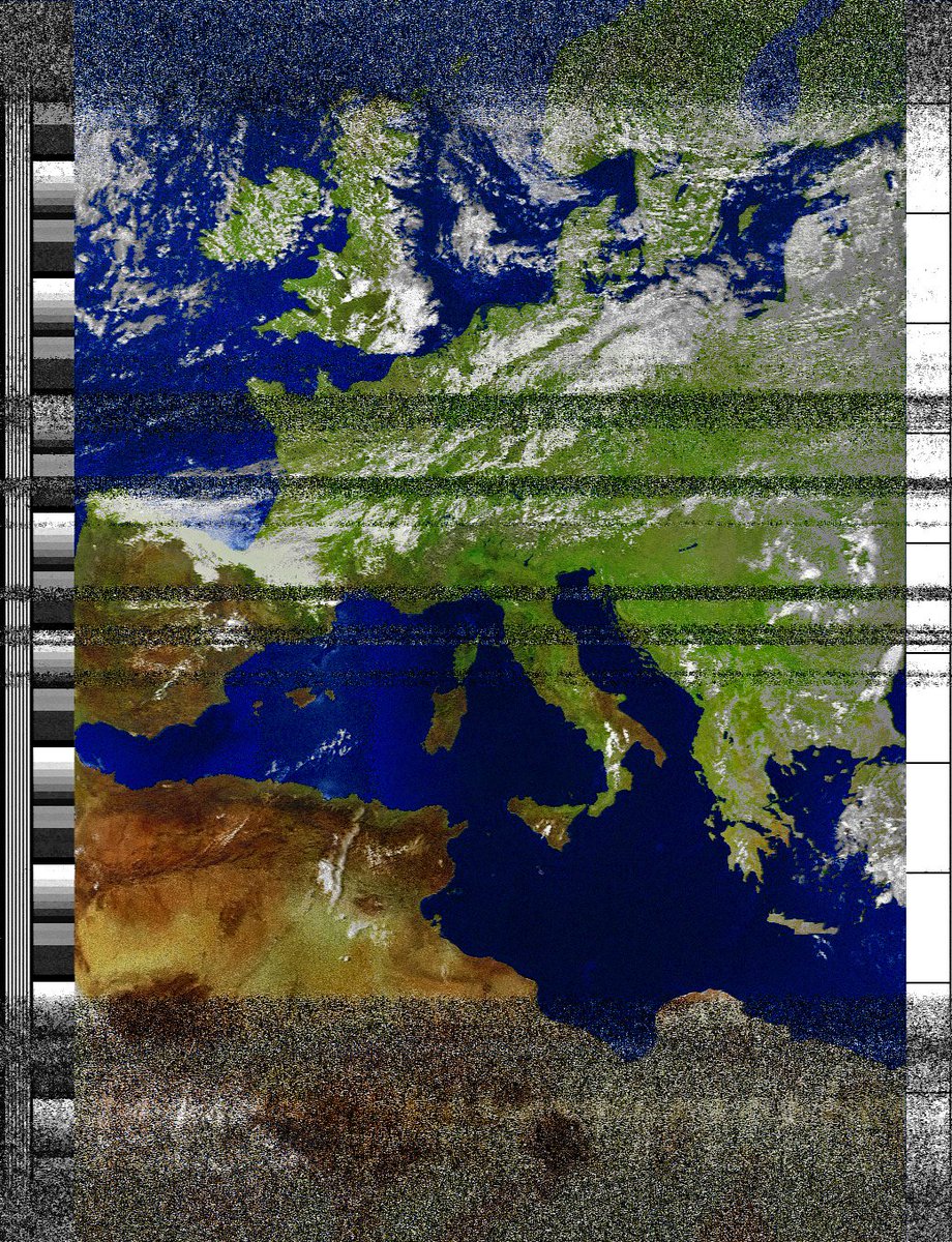 ea3ibc's tweet photo. now, NOAA-19 APT pic on 137 mhz, #rtlsdr + #wxtoimg + #sdrsharp + #wxtrack + #vdipole. #hamradio #NOAA #hamr #Barcelona https://t.co/Nt6va470H9