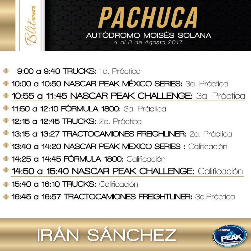 iransanchezrt's tweet photo. Hoy en la pista a las 10:55 AM y a las 2:50 PM... ¡Nos vemos en Pachuca!
@NASCARPEAKMX #IránSRT #BLITsons https://t.co/Wd0qcQBFY7
