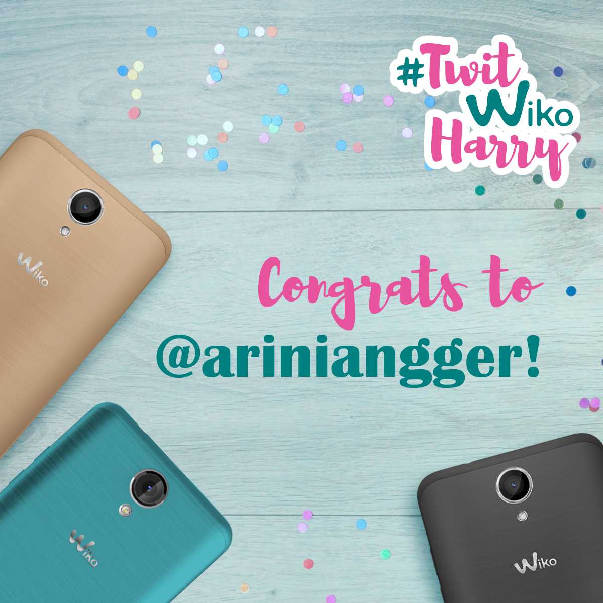 wikoindonesia's tweet photo. Selamat ya, @ariniangger! Kamu mendapatkan 1 unit #WikoHarry! Terima kasih sudah ikutan kuis #TwitWikoHarry! #WikoID https://t.co/xN6wXPIzMe