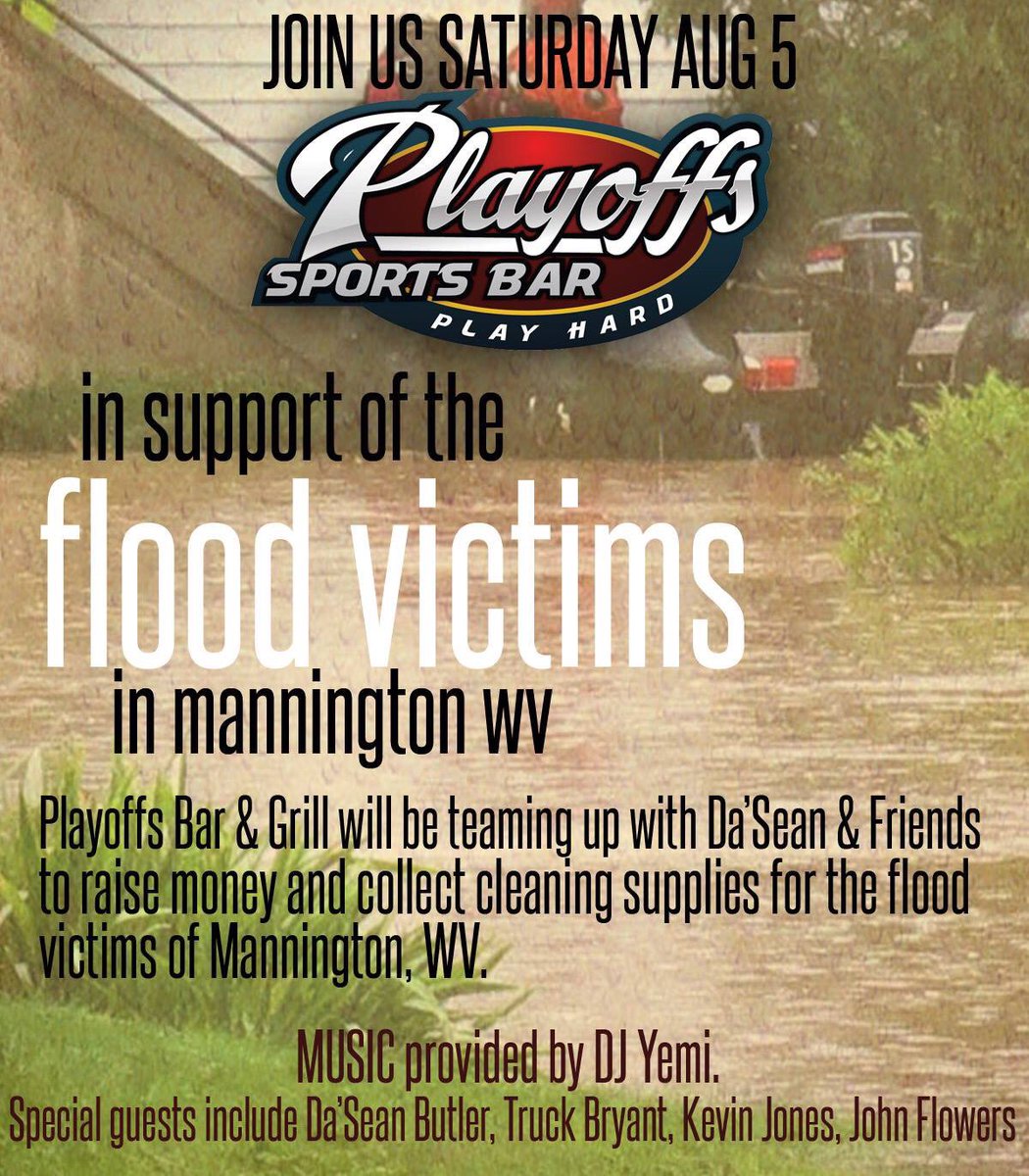 DJYEMI's tweet photo. Today @ 1Pm. Come through @playoffs_wv and bring supplies and anything to help flood victims of the flood! #SupportWV https://t.co/dAzzOJjCkY