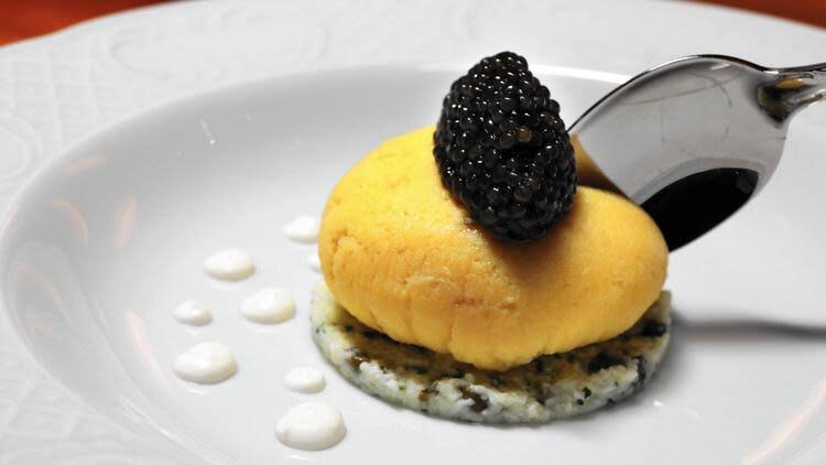 Osetra caviar atop scrambled egg w/ chives, parsley, capers at <a href="/cherrycircleCAA/">Cherry Circle Room</a>, one of #chicago most glam restos