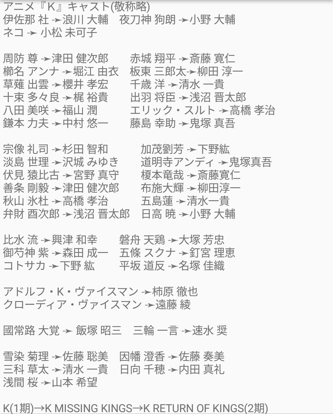 国民的大人気アニメ k のキャスト陣はとっても豪華です あなたが好きな声優 さんも1人や2人いるのではないでしょうか これを見て気になったあなた ぜひkを見てみてください 最初はなんだ と思うかもしれませんが見るにつれて理解でき面白く 国民的大人気アニメ k のキャスト陣はとっても豪華です あなたが好きな声優 さんも1人や2人いるのではないでしょうか これを見て気になったあなた ぜひkを見てみてください 最初はなんだ と思うかもしれませんが見るにつれて理解でき面白く