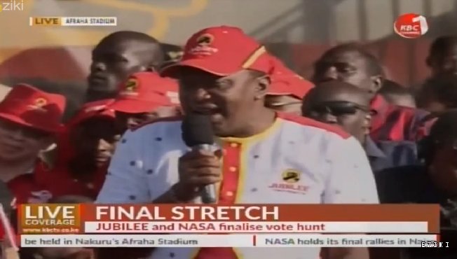 KBCChannel1's tweet photo. Jubilee and NASA teams wind up campaigns by urging Kenyans to turn up in large numbers to vote on Tuesday 8 #KenyaDecides #Afraha #UhuruPark https://t.co/u4syjKHMny