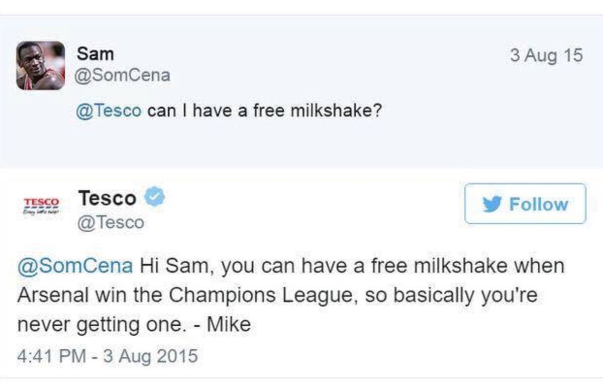 EPLBible's tweet photo. Arsenal fan destroyed by Tesco 😅 https://t.co/ZDWWrQL00p