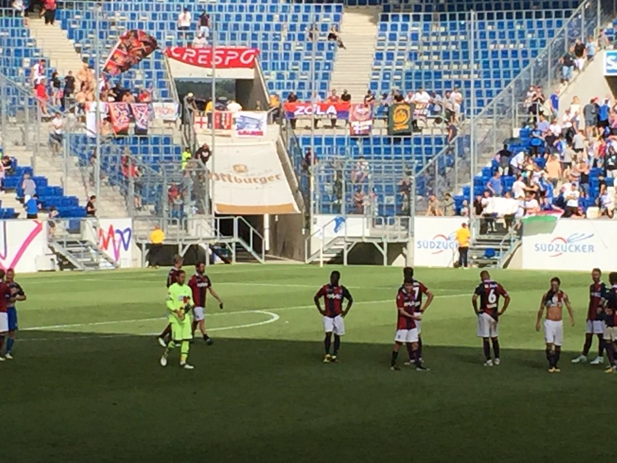 fernandopelle's tweet photo. #HoffenheimBologna 3-0 ultima amichevole significativa prima dell'esordio in Coppa Italia e in Campionato. I rossoblù salutano i 30 tifosi. https://t.co/SIVNQz4eLG