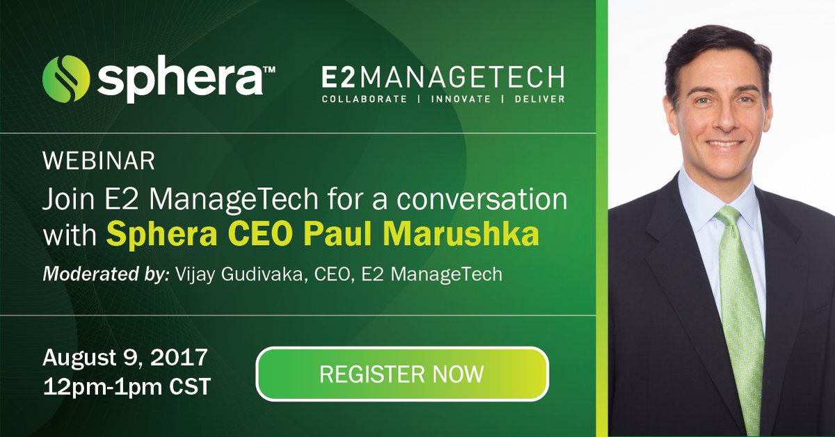 SpheraSolutions's tweet photo. Learn about industry trends from #SpheraSolutions CEO @pmarushka and @e2managetech CEO Vijay Gudivaka: https://t.co/IaBYjJMrAb #ehstech https://t.co/o3C9W9jSWN