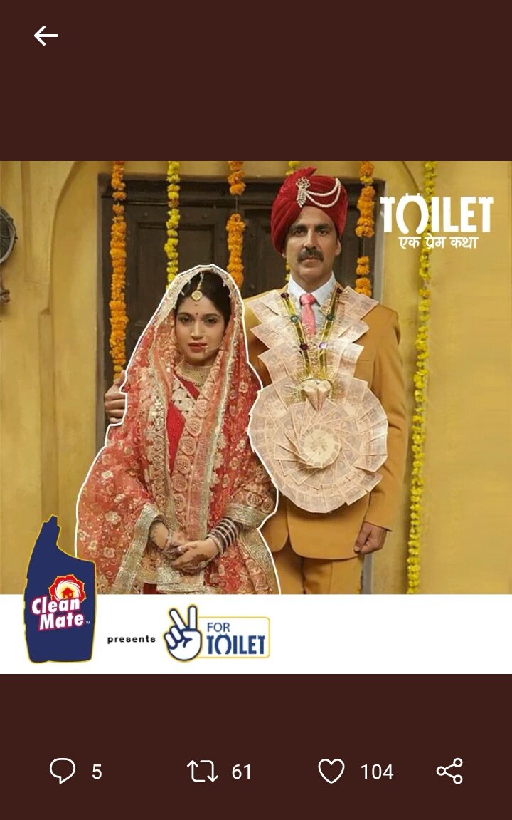 akshayrenukdas's tweet photo. @_CleanMate @MumbaiAkkians #2ForToilet #CleanMateForToilet yesss mene bacha li Keshav and Jaya ki Love story๐๐๐ https://t.co/tAWReUqhBK