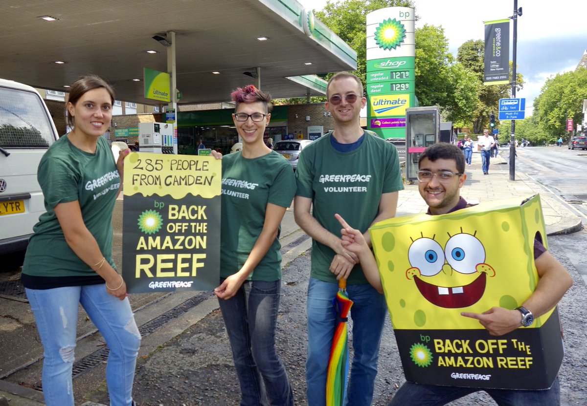 Camden_GP's tweet photo. At @BP_plc garage in Belsize Park, #Camden with SpongeBob to tell them 285 locals say no to oil drilling in the #AmazonReef #saveoursponge https://t.co/vi27B43wAn