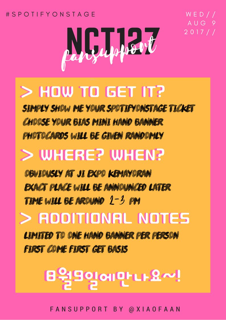 ※ RT // #SPOTIFYONSTAGE #NCT127 ※

— Yes; OT9! 2 sides; It will be a mini one (297 x 105 mm) to avoid the size ban
— Details on 2nd pict
