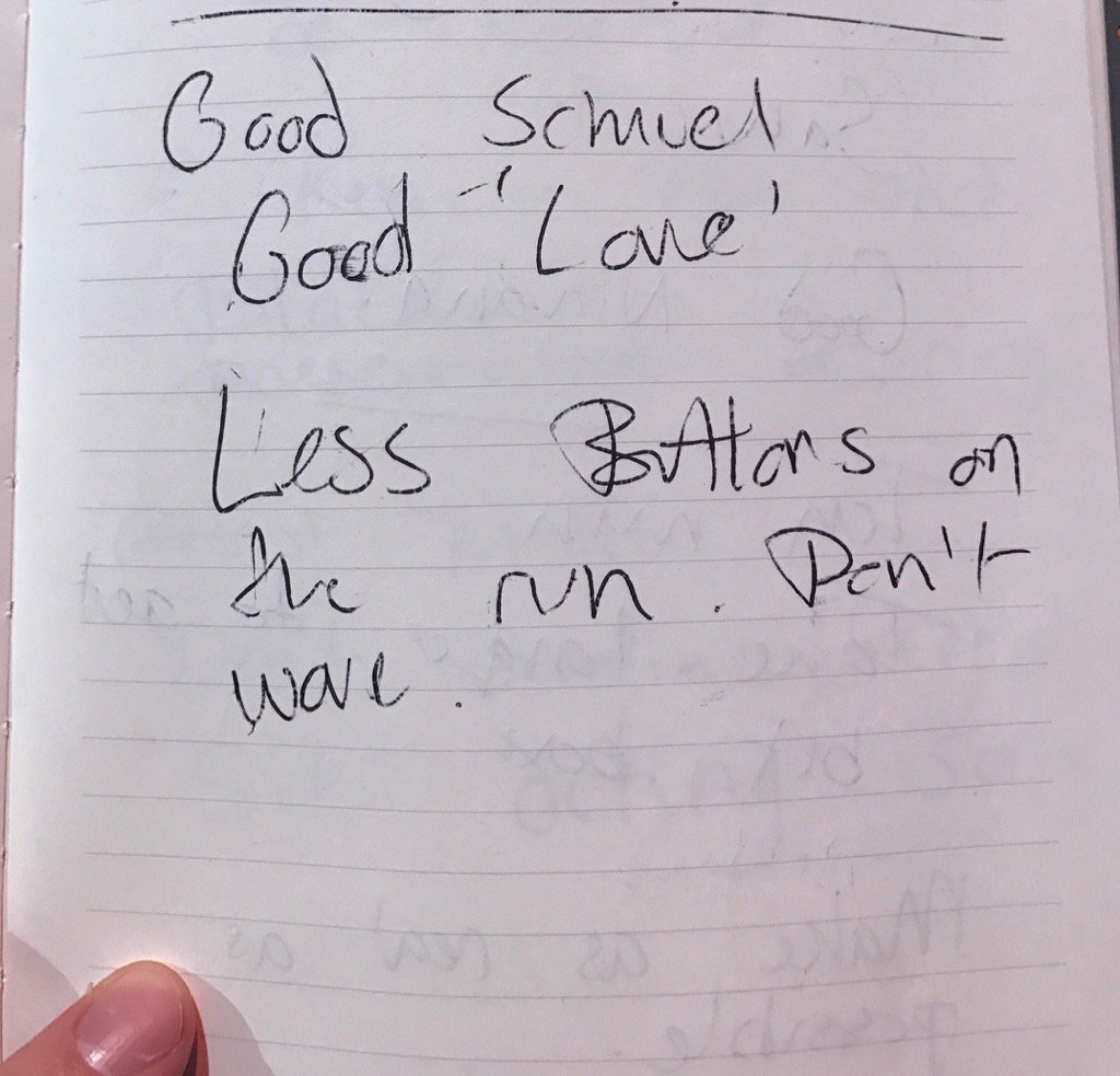 GrahamTudor77's tweet photo. Love it when your director (&amp; friend 😳) finds the notes from your last show #don'twave 😂#lessbuttons 😂 @iestynarwel https://t.co/rDo5RK3a9Q
