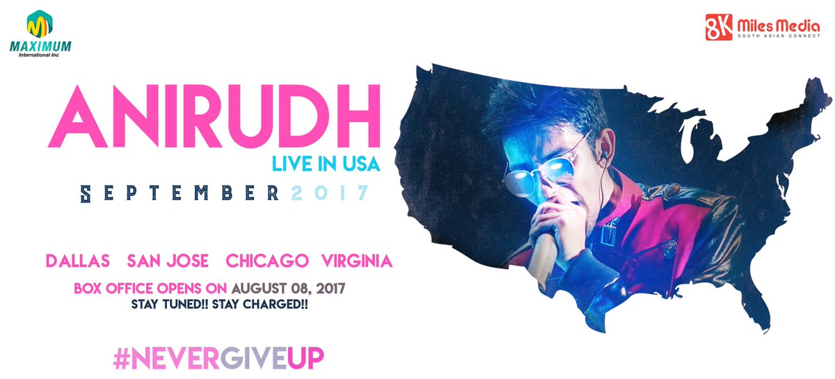 artistryhere's tweet image. #NeverGiveUpTour by @anirudhofficial on #SEP2017 at #USA 👍 Go Crazy with #Ani. Best wishes ☺☺🔥