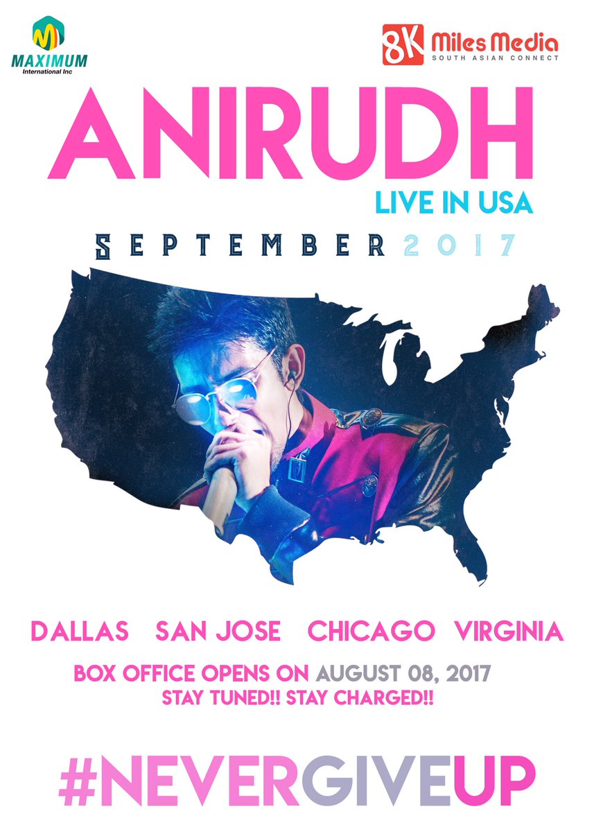 artistryhere's tweet image. #NeverGiveUpTour by @anirudhofficial on #SEP2017 at #USA 👍 Go Crazy with #Ani. Best wishes ☺☺🔥