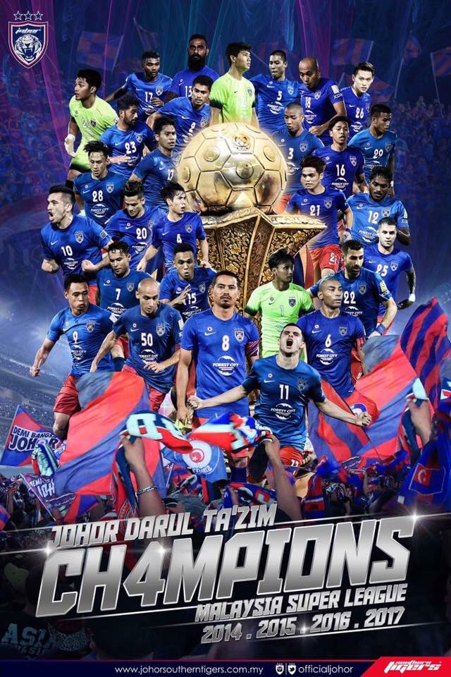 OfficialJohor's tweet photo. MALAYSIA SUPER LEAGUE CHAMPIONS
2014 . 2015 . 2016 . 2017 https://t.co/RtR6YUyuLF