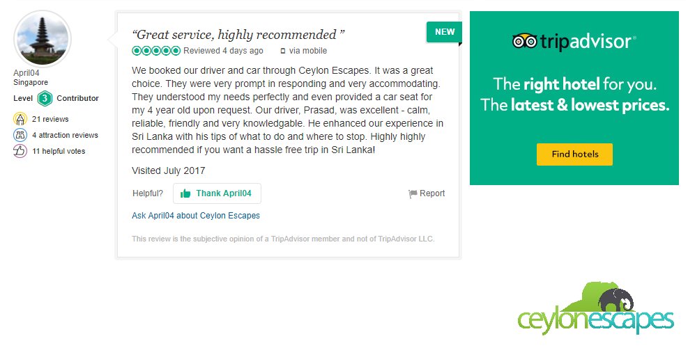 ceylon_escapes's tweet photo. Ceylon Escapes was rated 'Excellent' by Travellers on TripAdvisor
#TripAdvisor #tripadvisor #ranked #excellent #ceylonescapes #srilanka #sl https://t.co/O5Dz6gTAYT