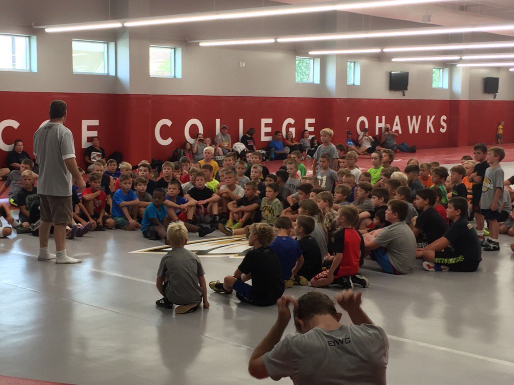 wrestlingmuseum's tweet photo. .@TomBrandsHAWK of @Hawks_Wrestling addresses a group of wrestlers @CoeAthletics https://t.co/z5ybEJ00p4