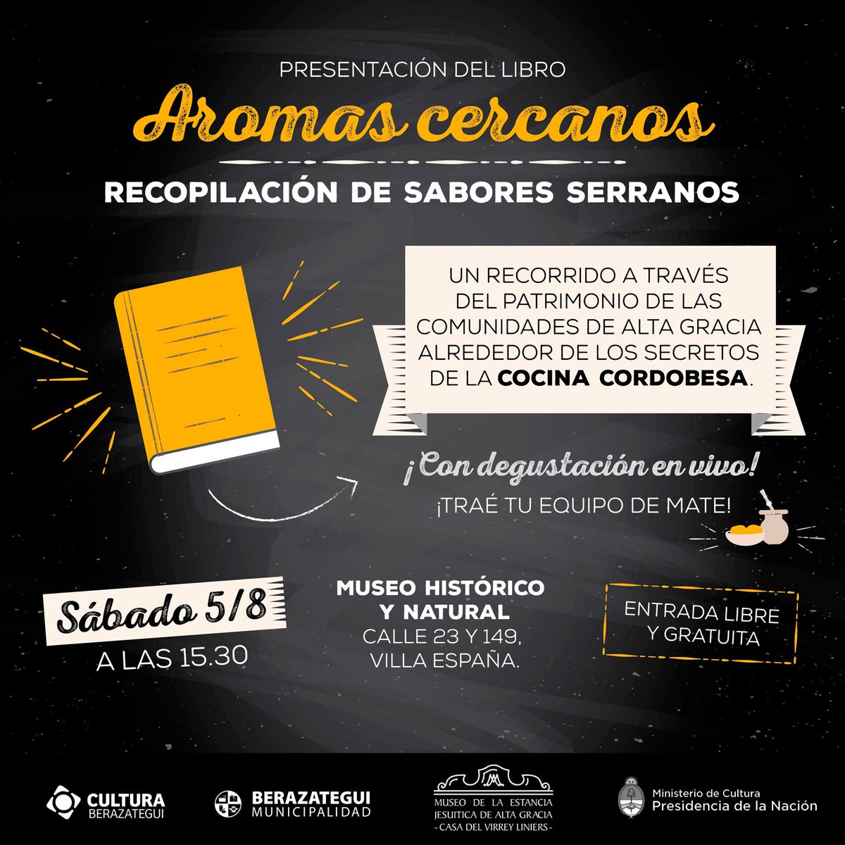 MuniBerazategui's tweet photo. [@CulturaBe] Hoy a las 15.30 hs. te esperamos en la presentación del libro Aromas cercanos, en el Museo Histórico y Natural. #Berazategui https://t.co/eY5U5I6u7z