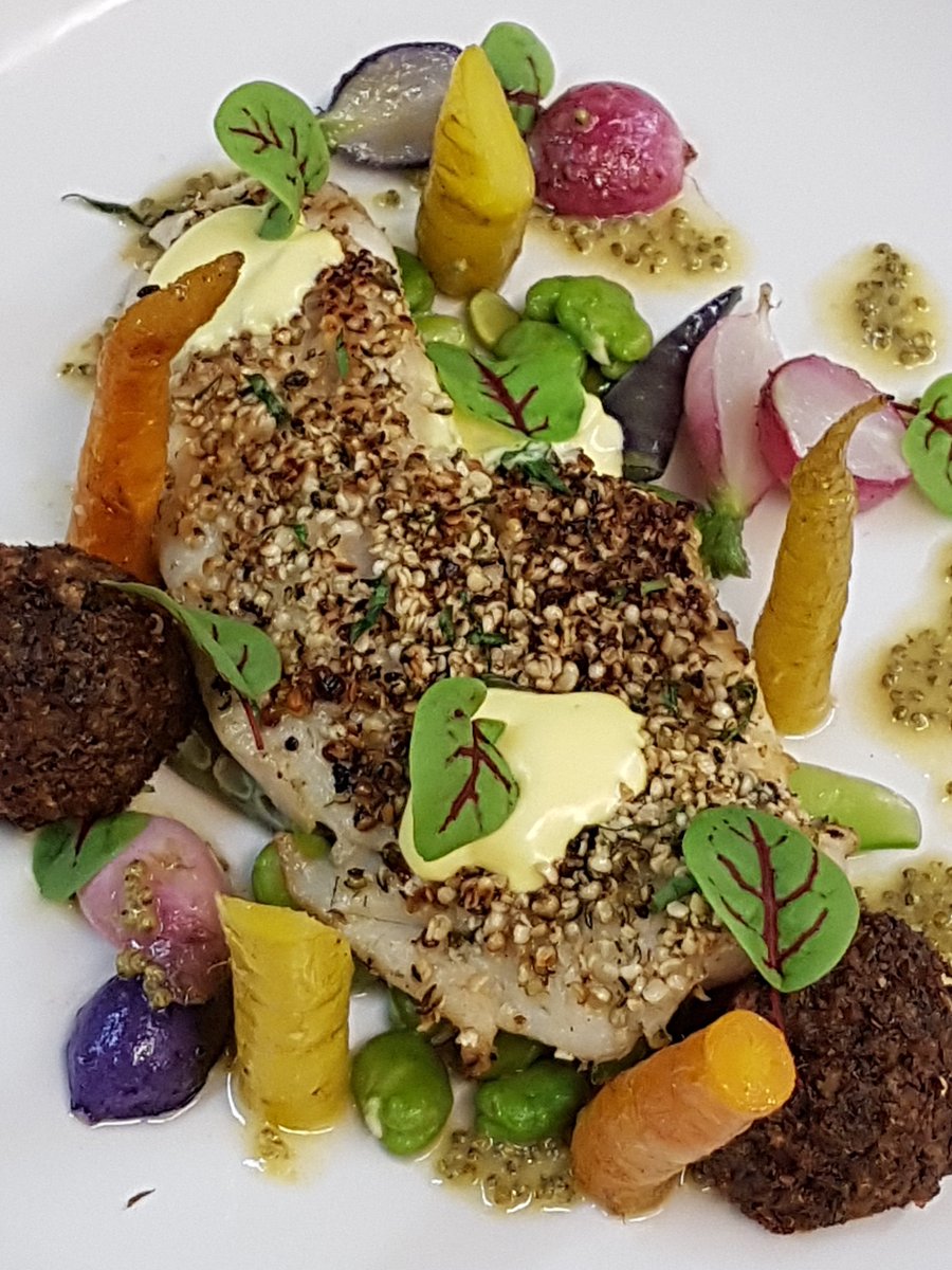 hamhock72's tweet photo. @FoodDayCanada feature
Pikerel, hemp heart, mustard, caviar, market veg, lentil fritter, canola foam @SaskCanola @SaskPulse @SKmustard https://t.co/ugLZx1jUKH