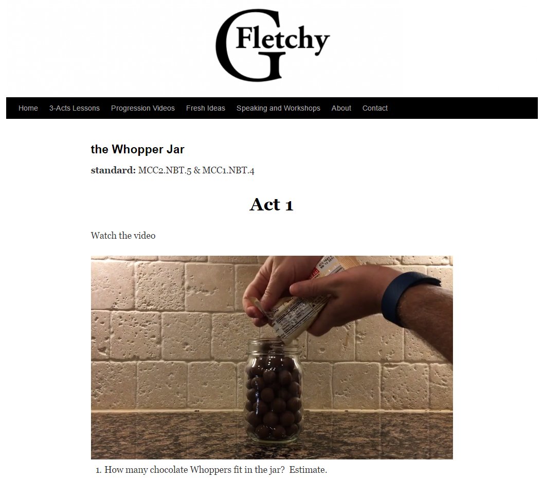 robertkaplinsky's tweet image. If you&apos;re a K to 7th teacher looking for engaging problem solving tasks, then check out @gfletchy&apos;s problems at gfletchy.com/3-act-lessons/.