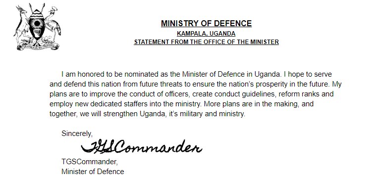 The minister of defense has released the following statement on his nomination -DEF