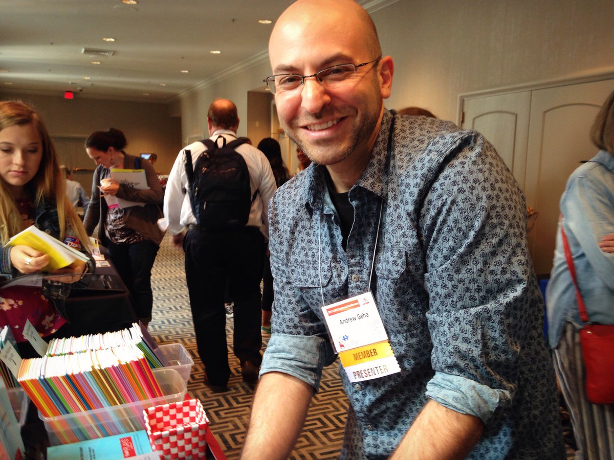 youthplays's tweet photo. YouthPLAYS author @Andrew_Geha signing copies of his play “ShakeSPLOSION!!!” at @AATENow! Who got one? #AATE2017 https://t.co/ECz9aKoels
