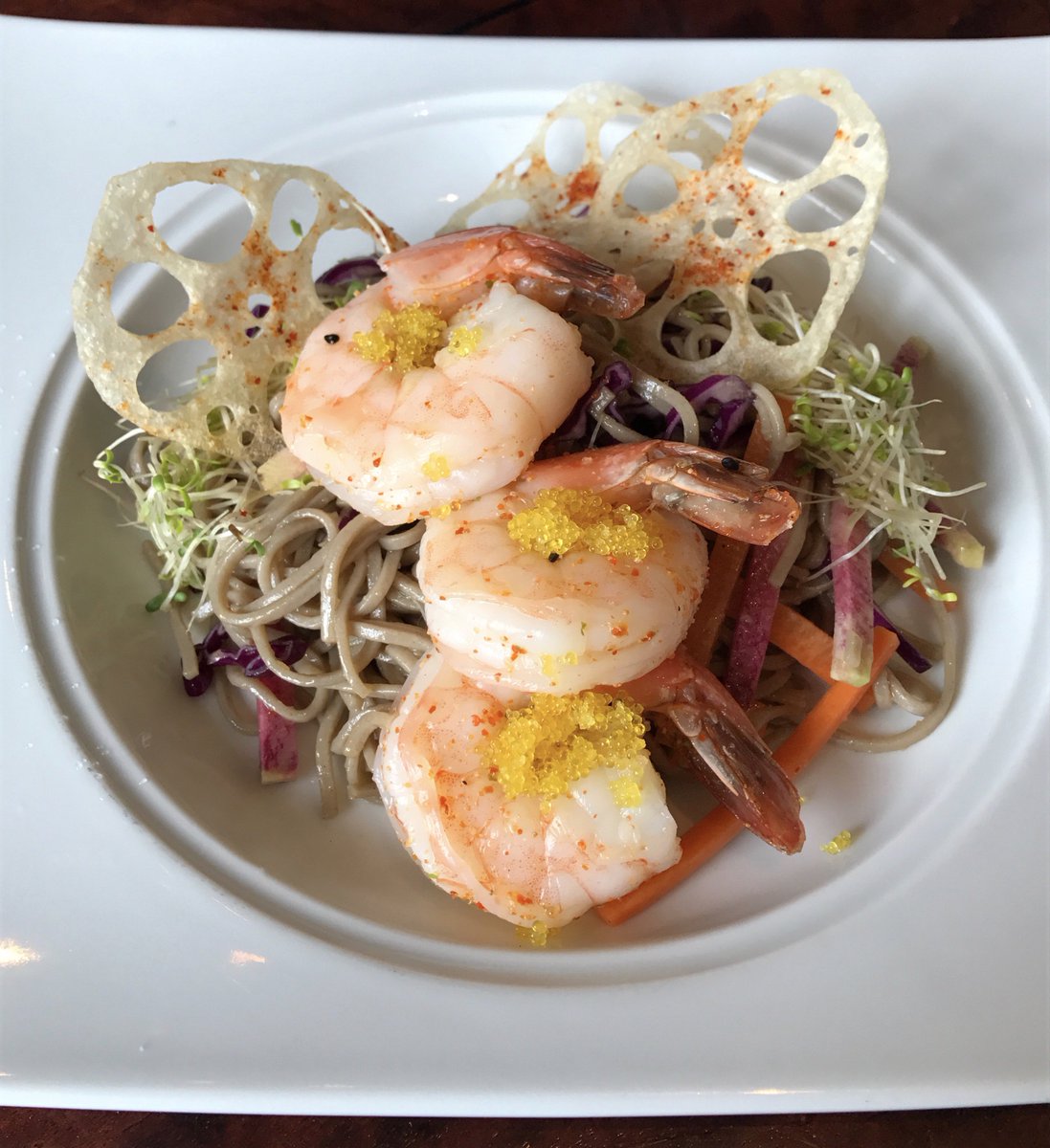 kiawahresort's tweet photo. #TheOceanRoom Lounge has some new summer menu additions, like this beautiful Chilled Shrimp &amp; Soba Noodle Salad 🍤🍴: kyle bowling https://t.co/K6aR7mWdvK