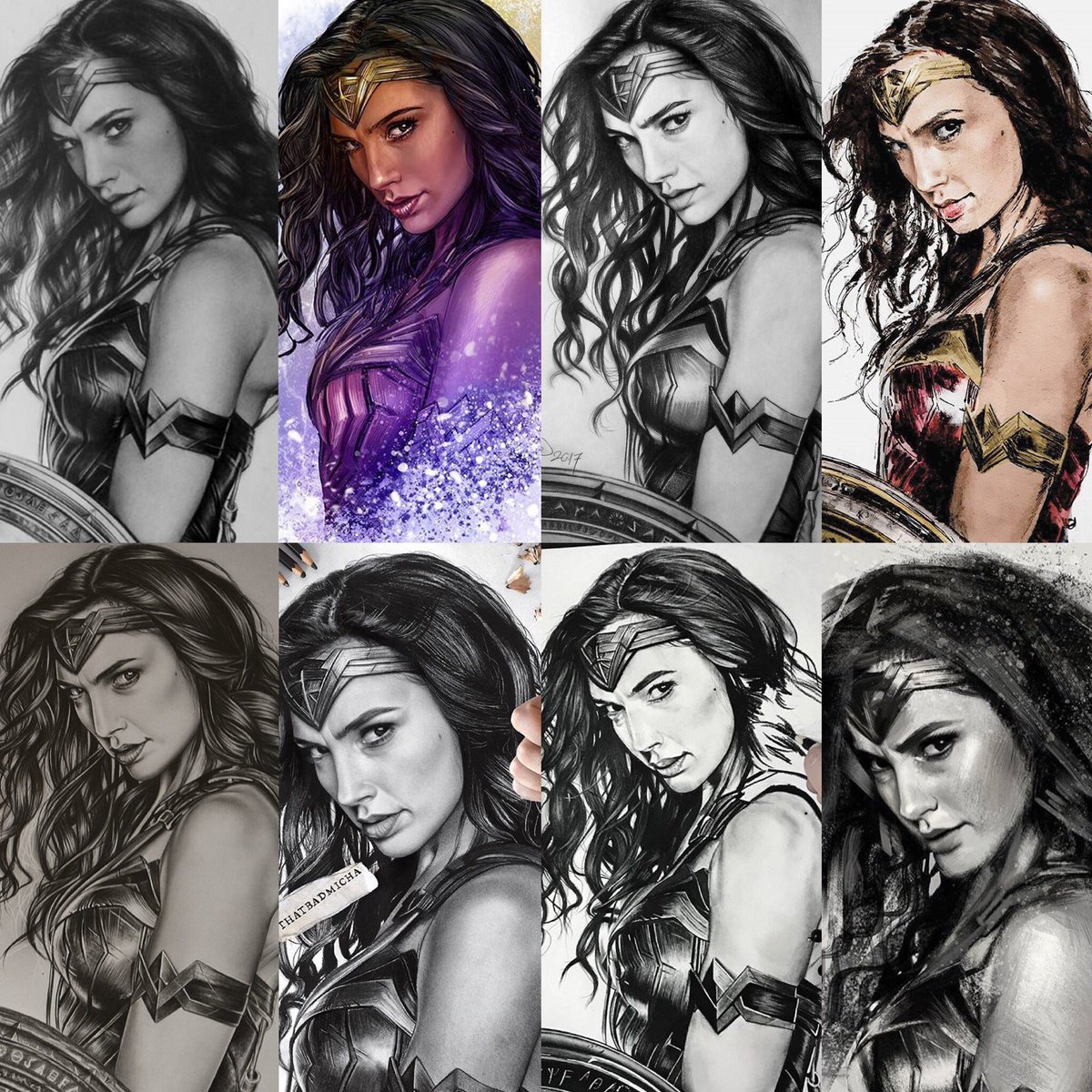 wwfanart's tweet photo. These artists have captured this photo amazingly well 👏👏 @PattyJenks @GalGadot @ZackSnyder https://t.co/IuycSChOLN
