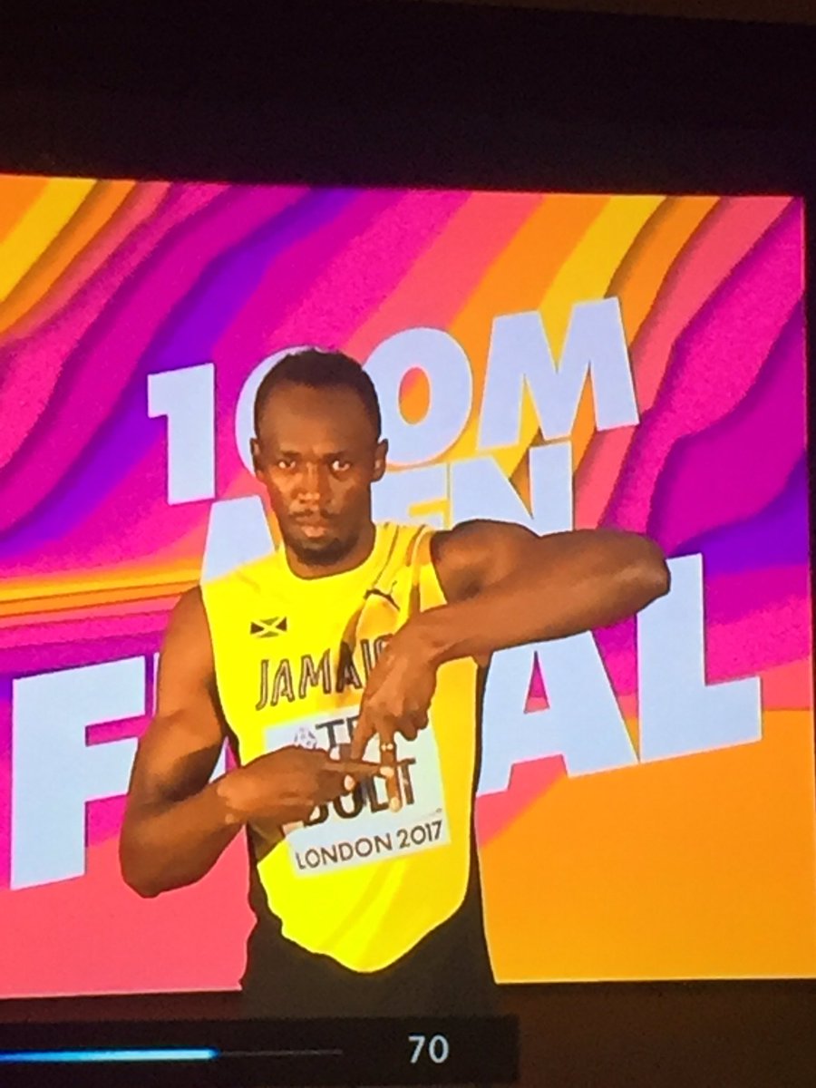 bexxyd's tweet photo. I'm nearly in the telly *collapses* #boltmania - #london2017 https://t.co/2DppwhENY5