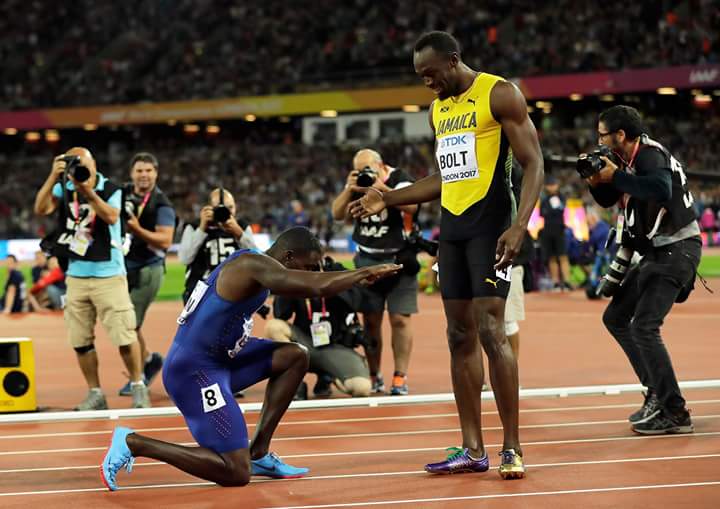 G_Orfan's tweet image. Photo of the night... Justin Gatlin &amp;amp; Usain Bolt #IAAFWorldChampionships