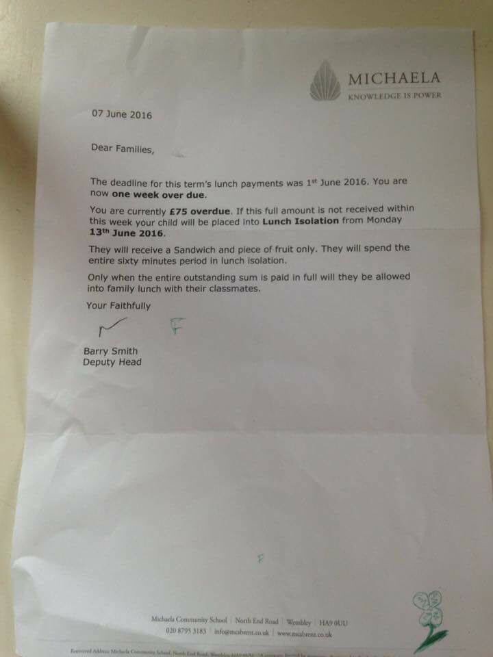 Muqadaam's tweet photo. This is disgusting. The Tories are robbing our children's lunch . Shame on you @theresa_may https://t.co/B0ZHSdRC4s