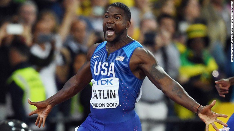 CNN's tweet photo. Justin Gatlin wins men's 100m final at IAAF World Championships in London, beating Usain Bolt on his final solo race https://t.co/NtZ1ntHz4C https://t.co/i1M19Twam7