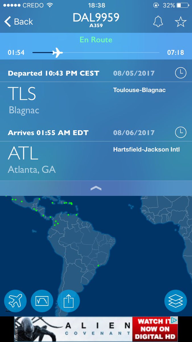 ByERussell's tweet photo. Delta's first A350 is enroute to ATL. #DL9959 #N501DN https://t.co/nOMXf3oBuY